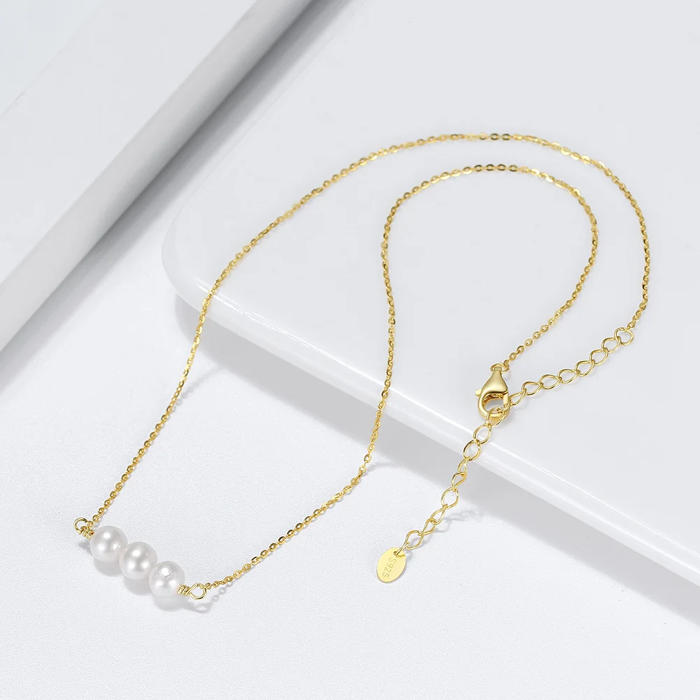 Colier din Argint cu perle naturale de cultură Three Pearls Gold [2]