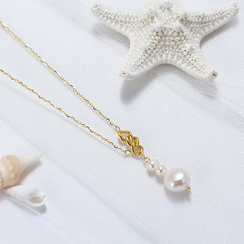 Colier din Argint cu Perle Naturale de Cultură Trio Pearl Golden [4]