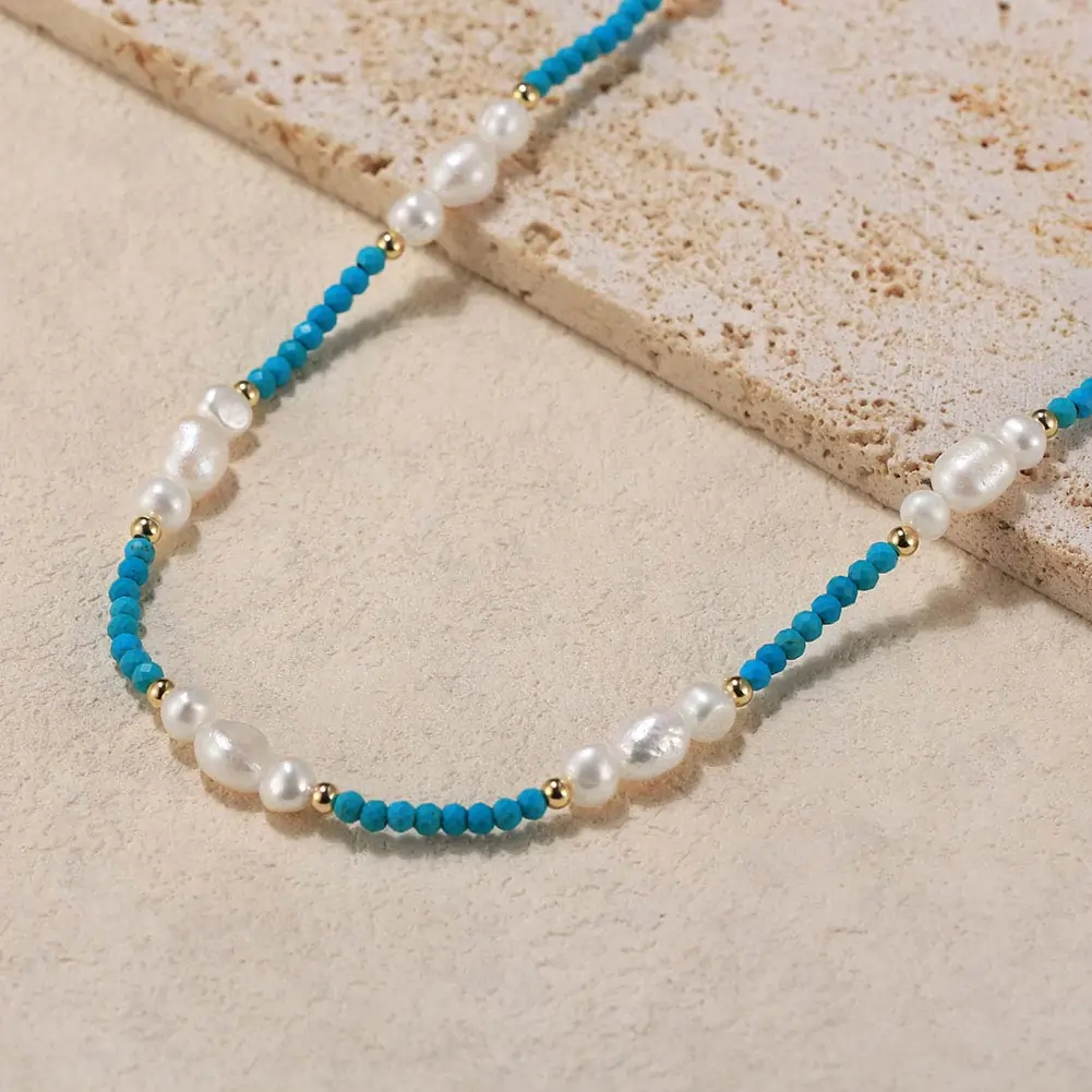 Colier din Argint cu Perle naturale și Pietre Turcoaz Pearl & Turquoise Elegance [3]