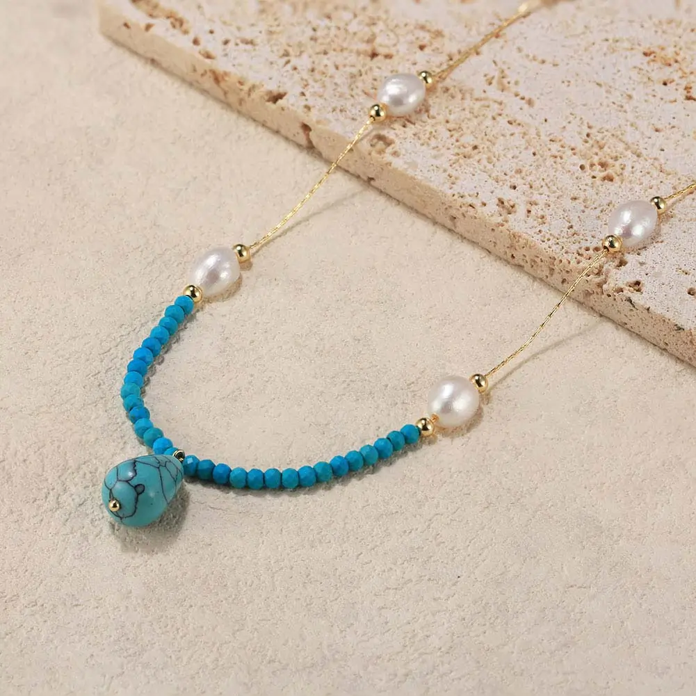 Colier din Argint cu Perle naturale și Pietre Turcoaz Turquoise & Pearl Harmony [3]