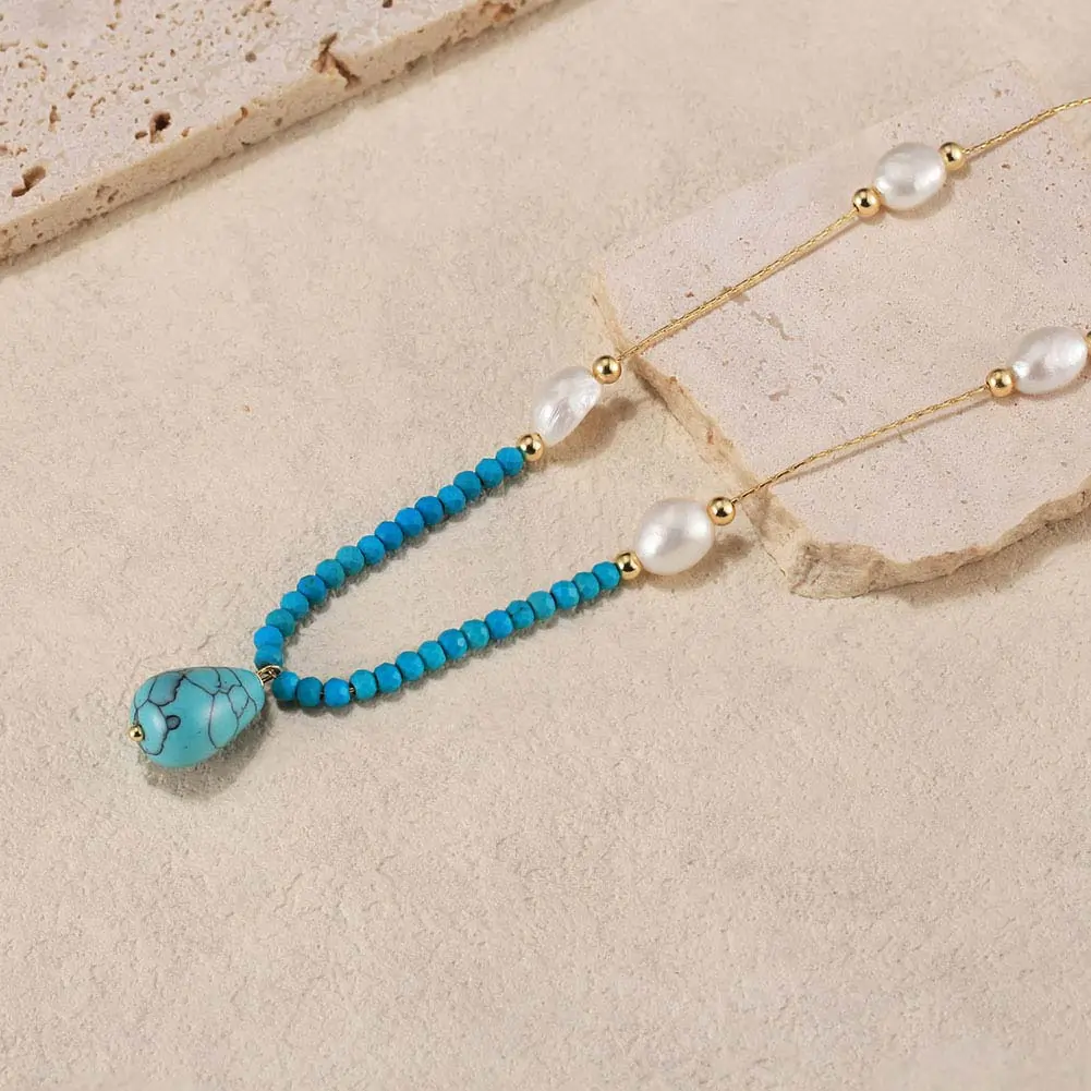 Colier din Argint cu Perle naturale și Pietre Turcoaz Turquoise & Pearl Harmony [4]