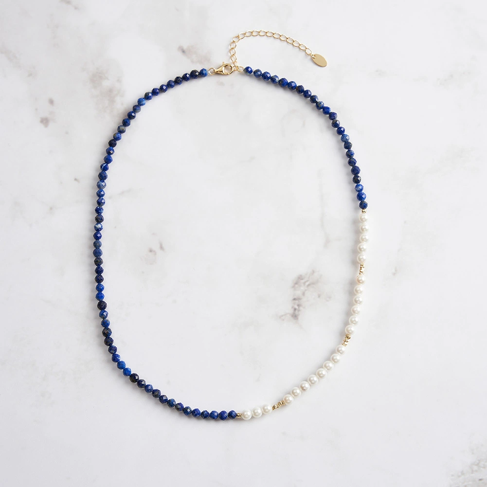 Colier din Argint cu Perle și Piatră Naturală Lapis Lazuli Harmony Gold [3]