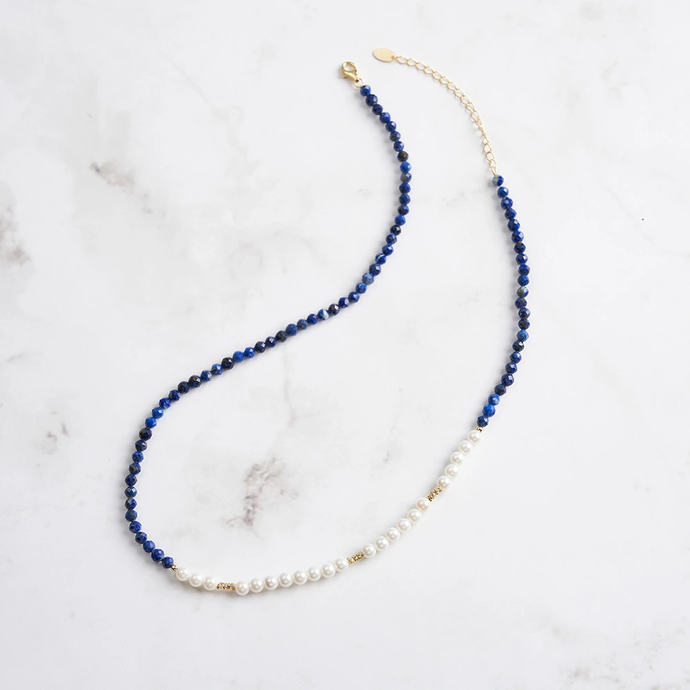 Colier din Argint cu Perle și Piatră Naturală Lapis Lazuli Harmony Gold [4]
