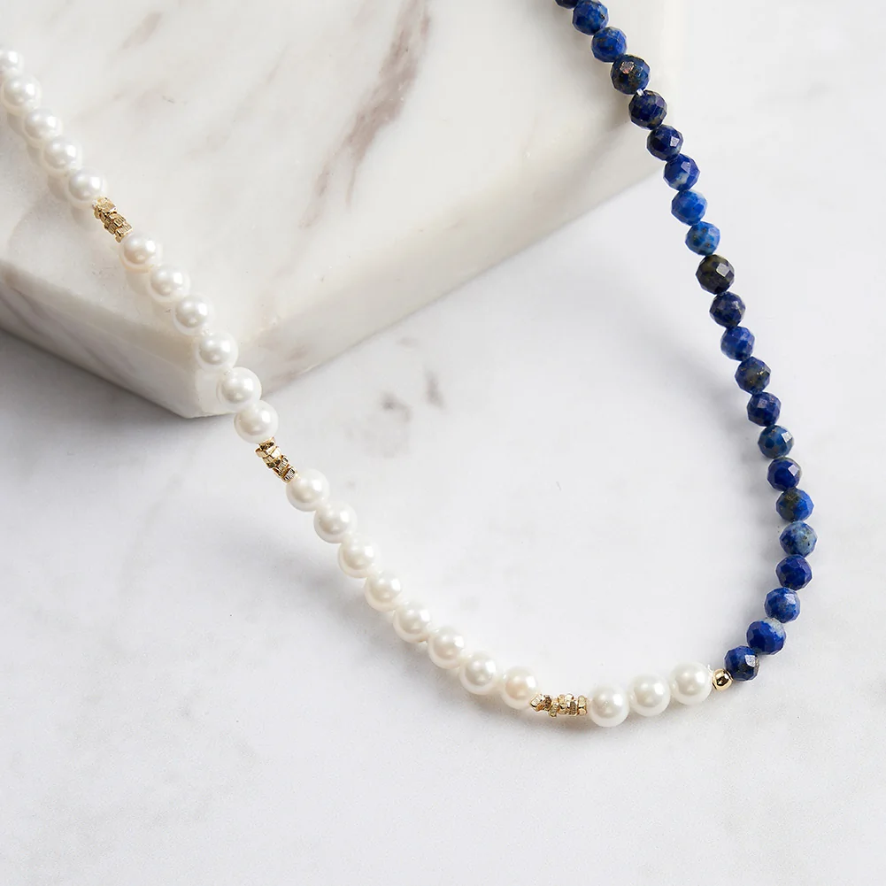 Colier din Argint cu Perle și Piatră Naturală Lapis Lazuli Harmony Gold [2]