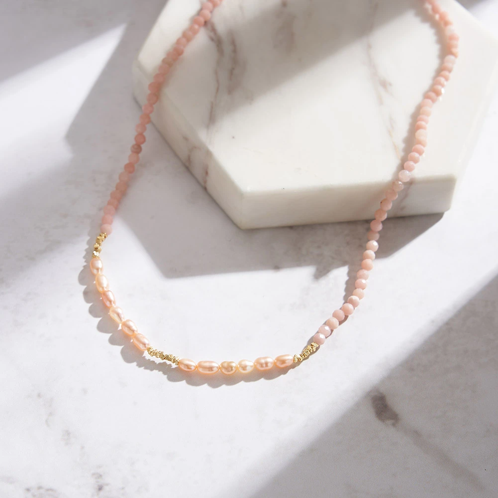 Colier din Argint cu Perle și Pietre Naturale Cuarț Blush Pearl Layered [2]