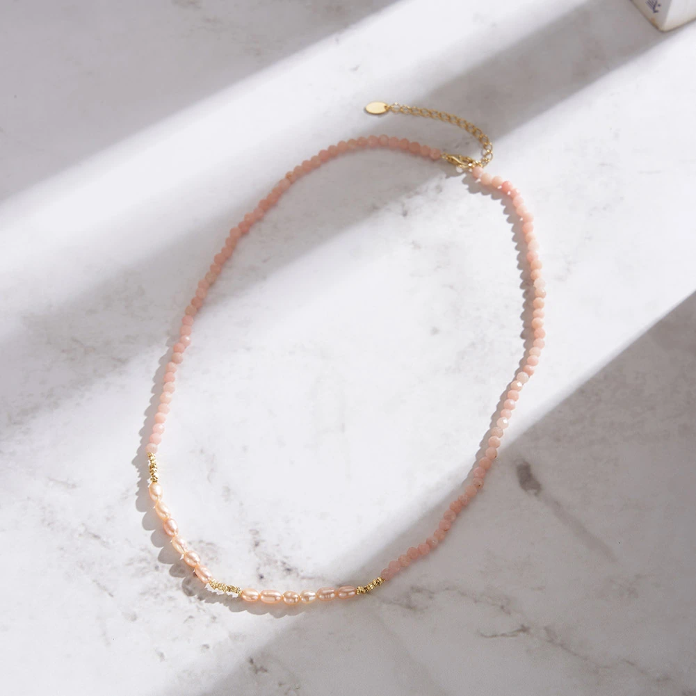Colier din Argint cu Perle și Pietre Naturale Cuarț Blush Pearl Layered [4]