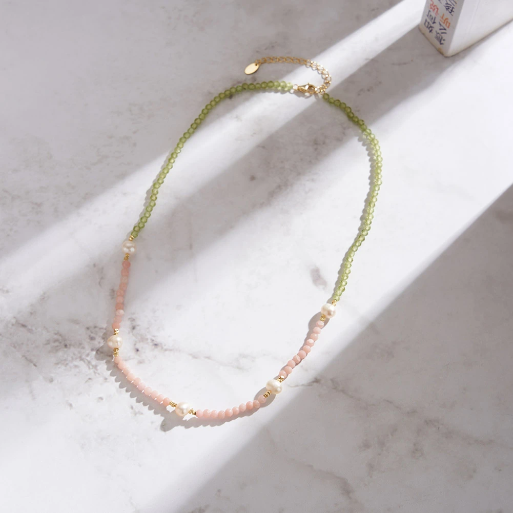 Colier din Argint cu Perle și Pietre Naturale Cuarț și Peridot Blush & Green Grace [3]