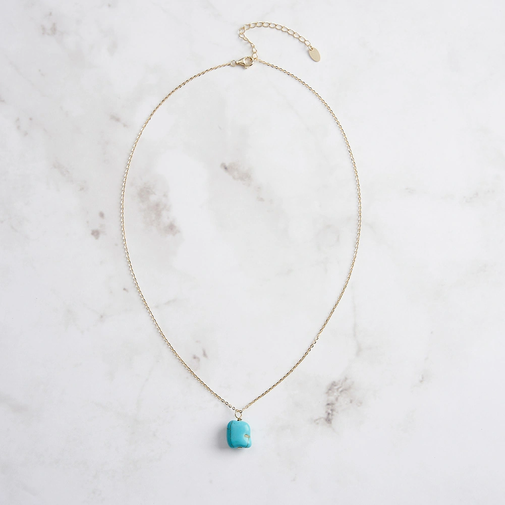Colier din Argint cu Piatră Naturală Turcoaz Golden Pendant [3]