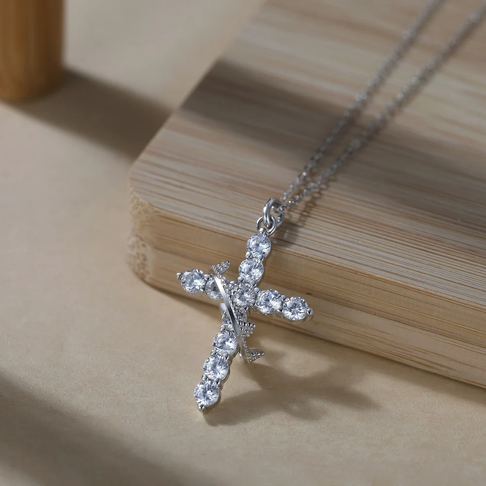Colier din argint cu zirconiu Cross Crown Argintiu [2]