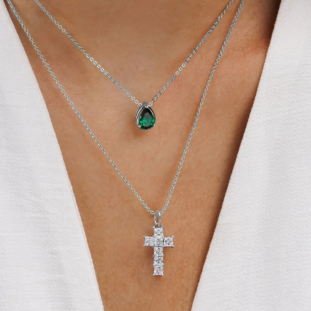 Colier din argint cu zirconiu Cross Crystal Argintiu [4]