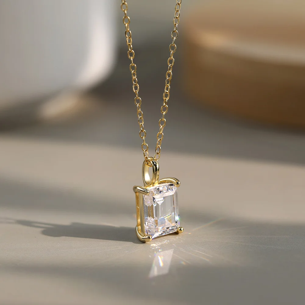 Colier din argint cu zirconiu Emerald Solitaire Auriu [2]