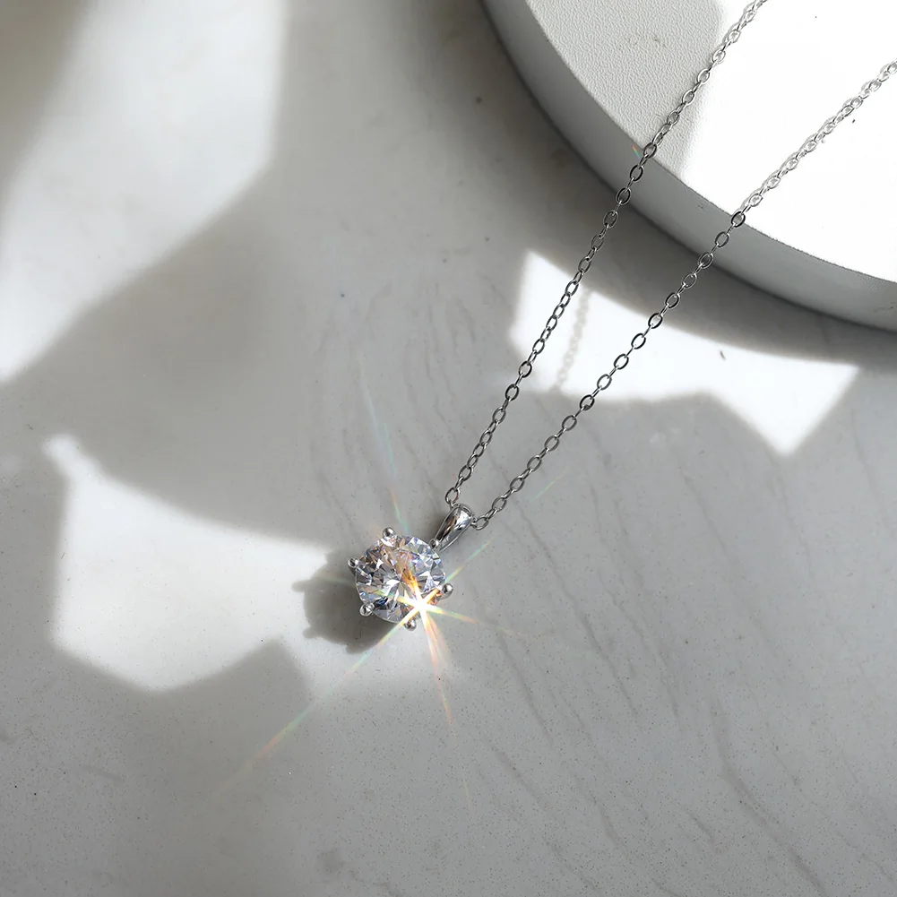 Colier din argint cu zirconiu Round Solitaire Argintiu [3]