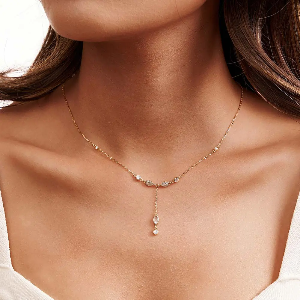 Colier din Argint Gold Crystal Drop [2]