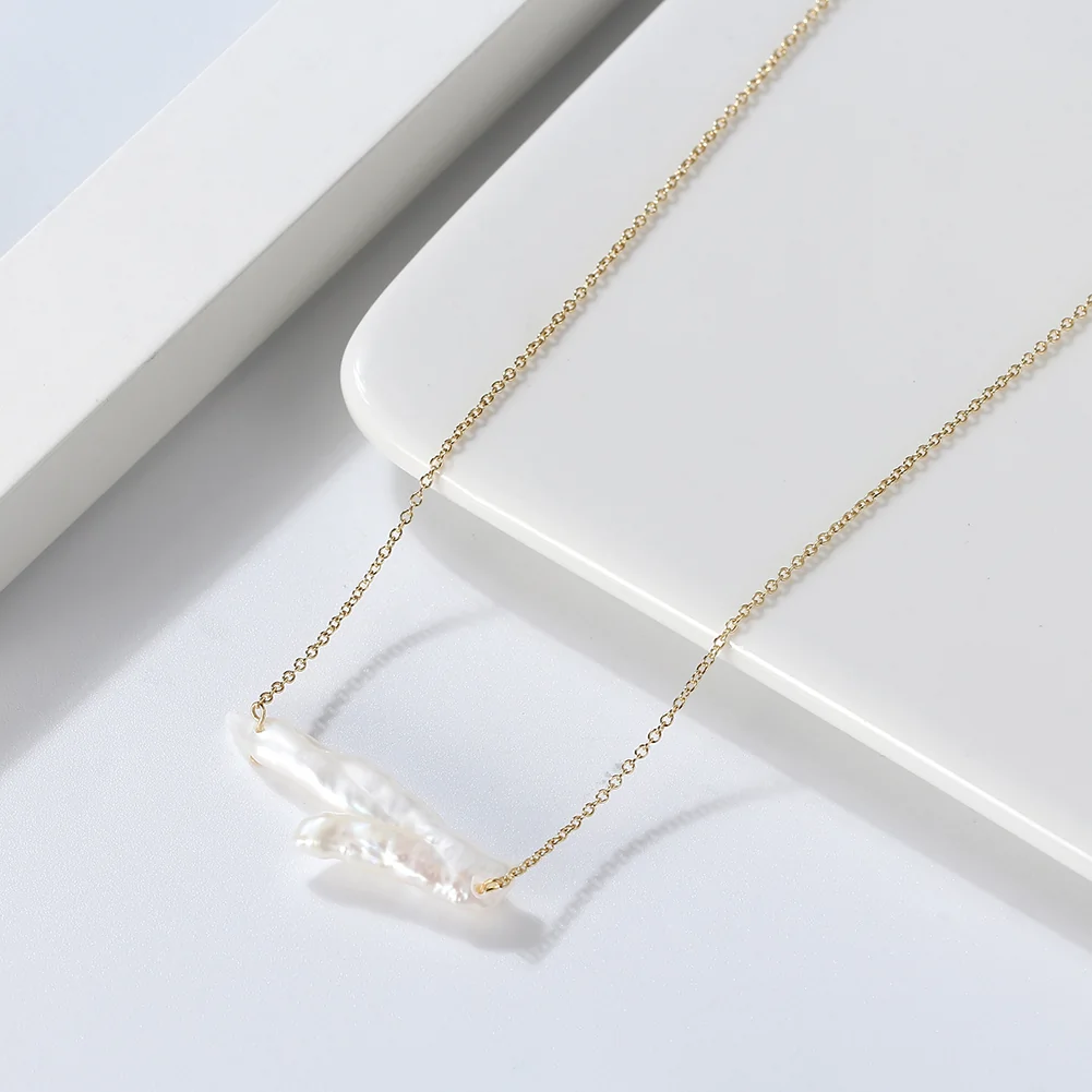 Colier din Argint Organic Pearl Bar [2]