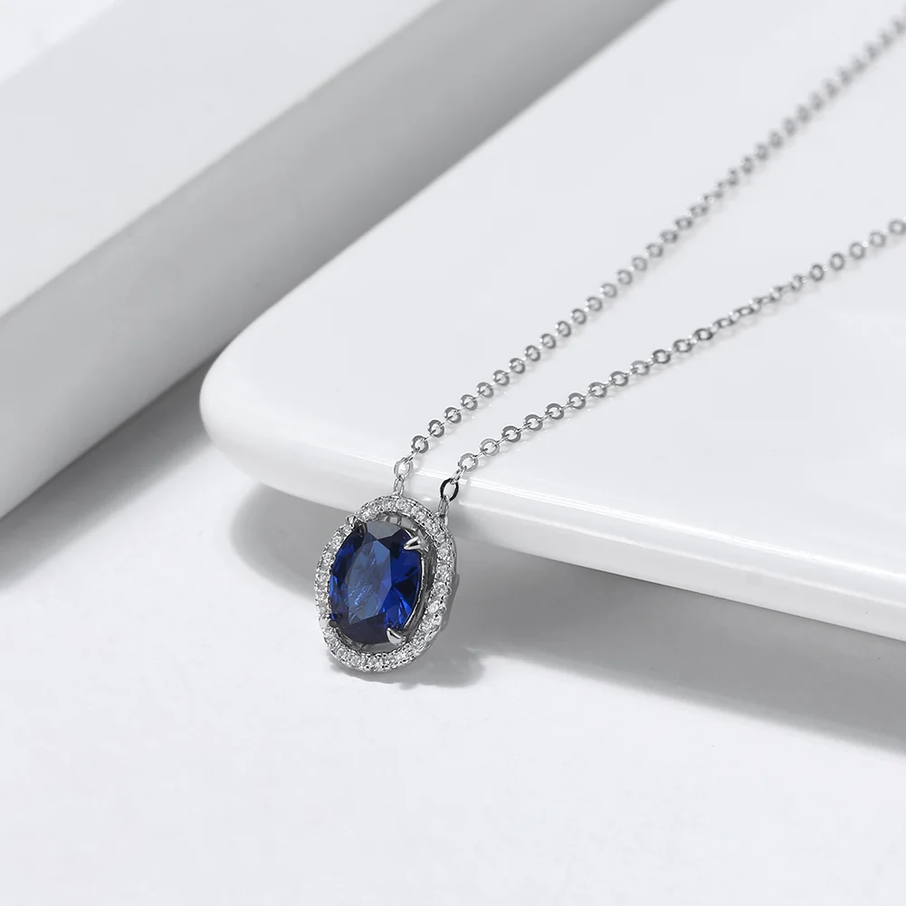 Colier din Argint Oval Brilliance Halo Blue [3]