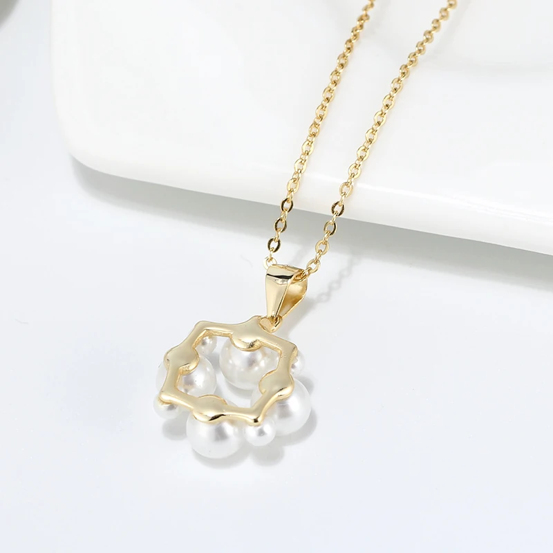 Colier din Argint Pearl Circle Gold [4]