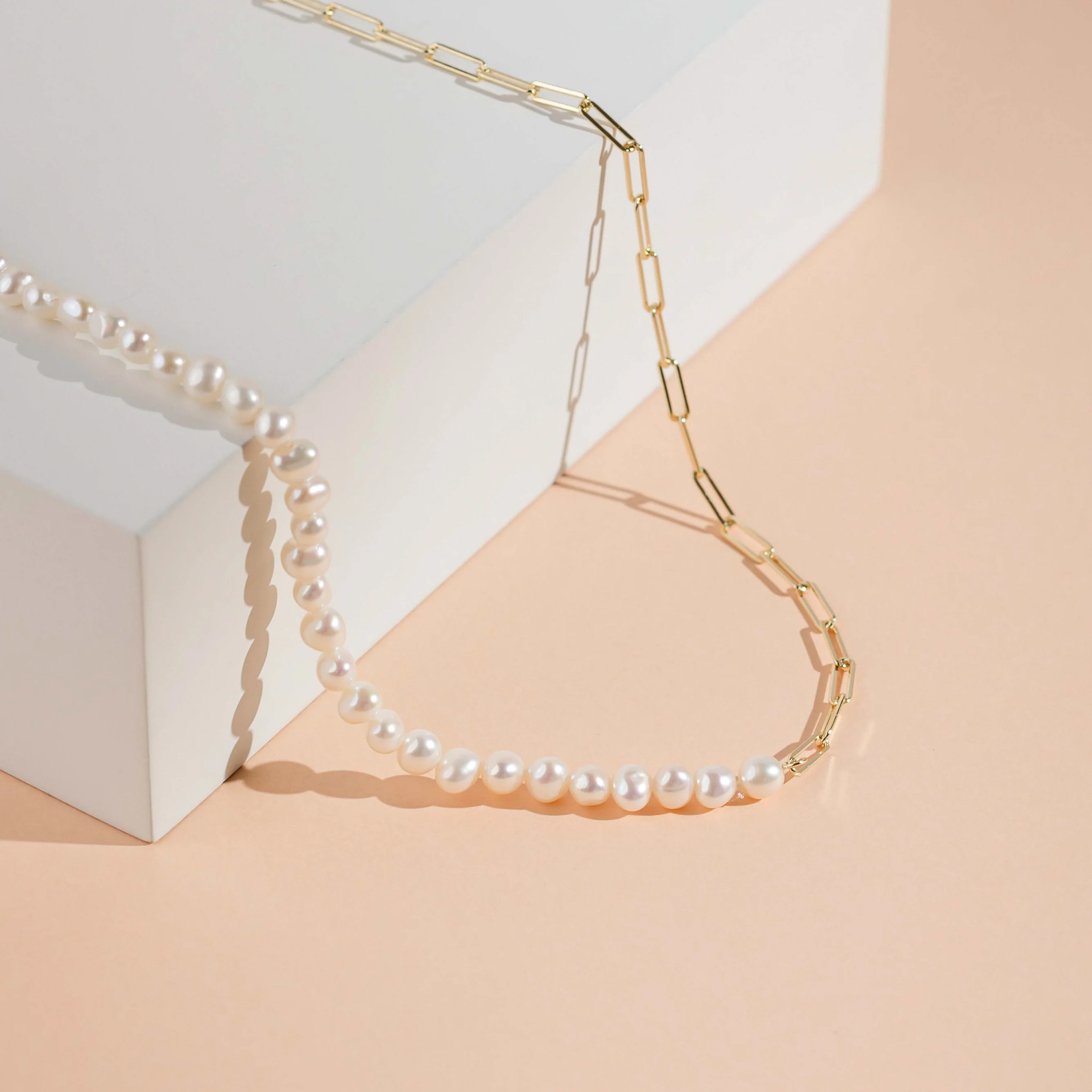 Colier paperclip din argint cu perle naturale de cultură gold Raw Collection [3]