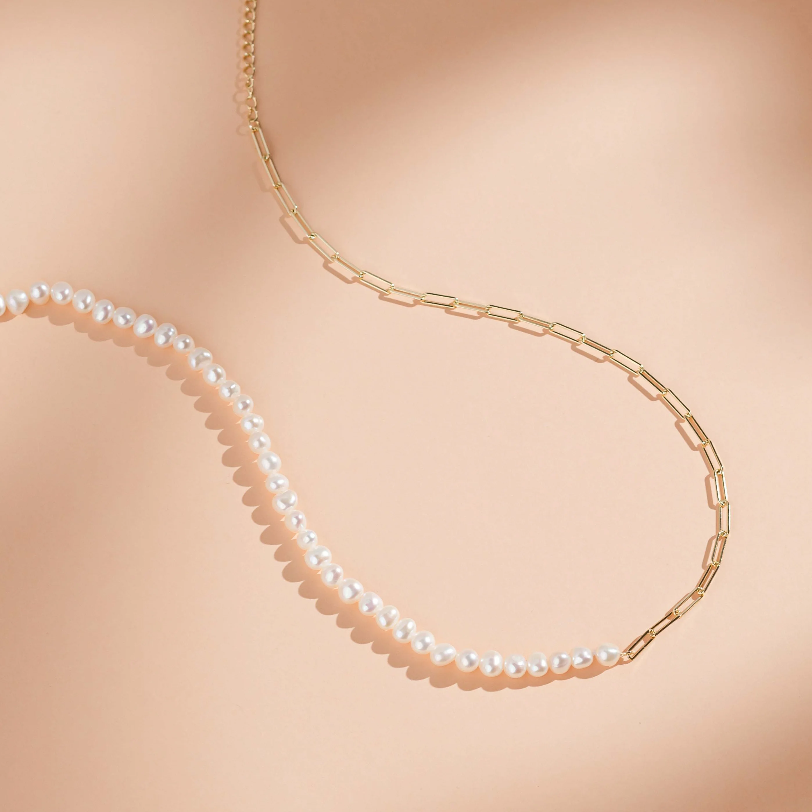 Colier paperclip din argint cu perle naturale de cultură gold Raw Collection [2]