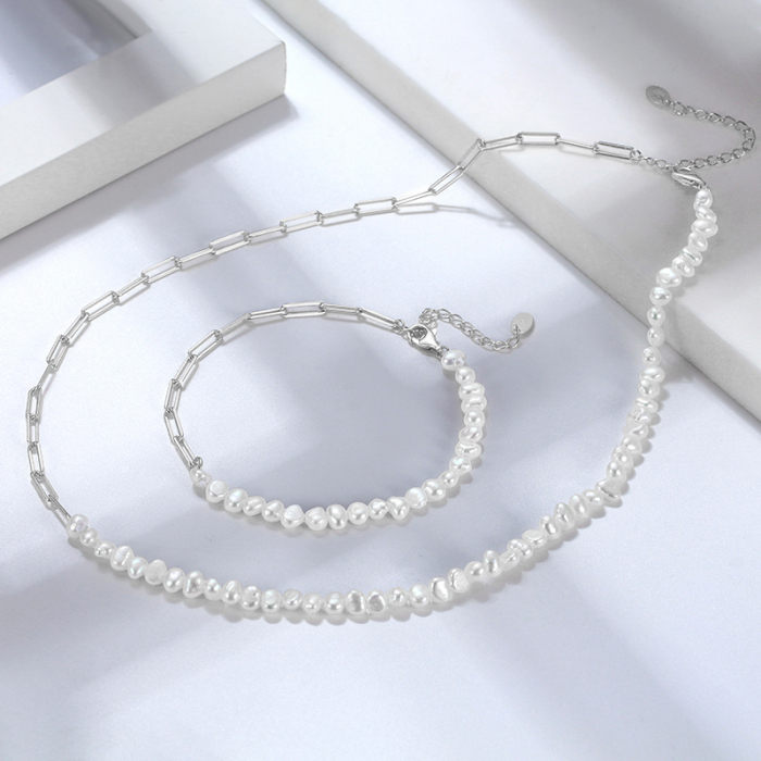 Colier paperclip din argint cu perle naturale de cultură silver Raw Collection [4]