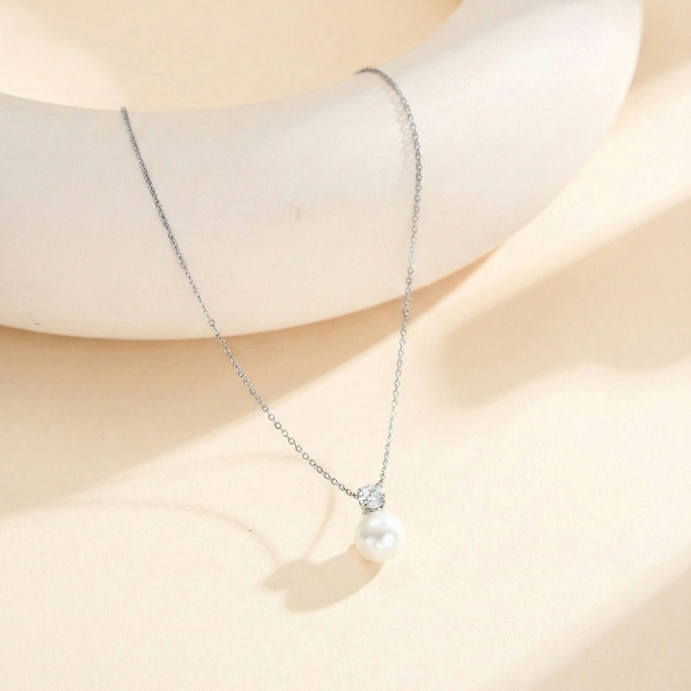 Colier Statement cu Perlă Shell și Cristal Zirconiu Celeste Argintiu [2]