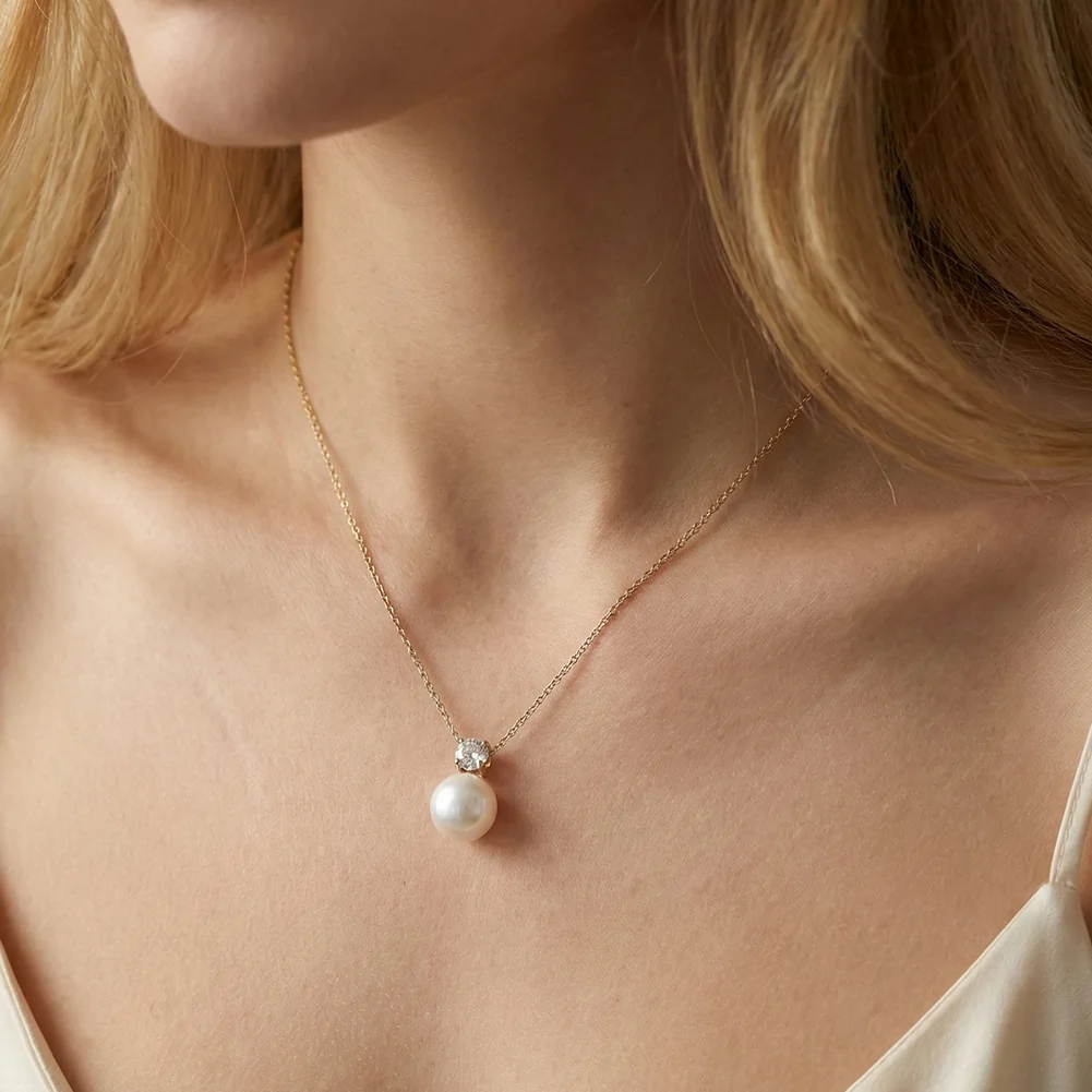 Colier Statement cu Perlă Shell și Cristal Zirconiu Celeste Auriu [4]