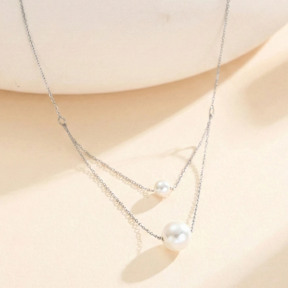 Colier Statement cu Perle Shell Duo Layer Argintiu [2]