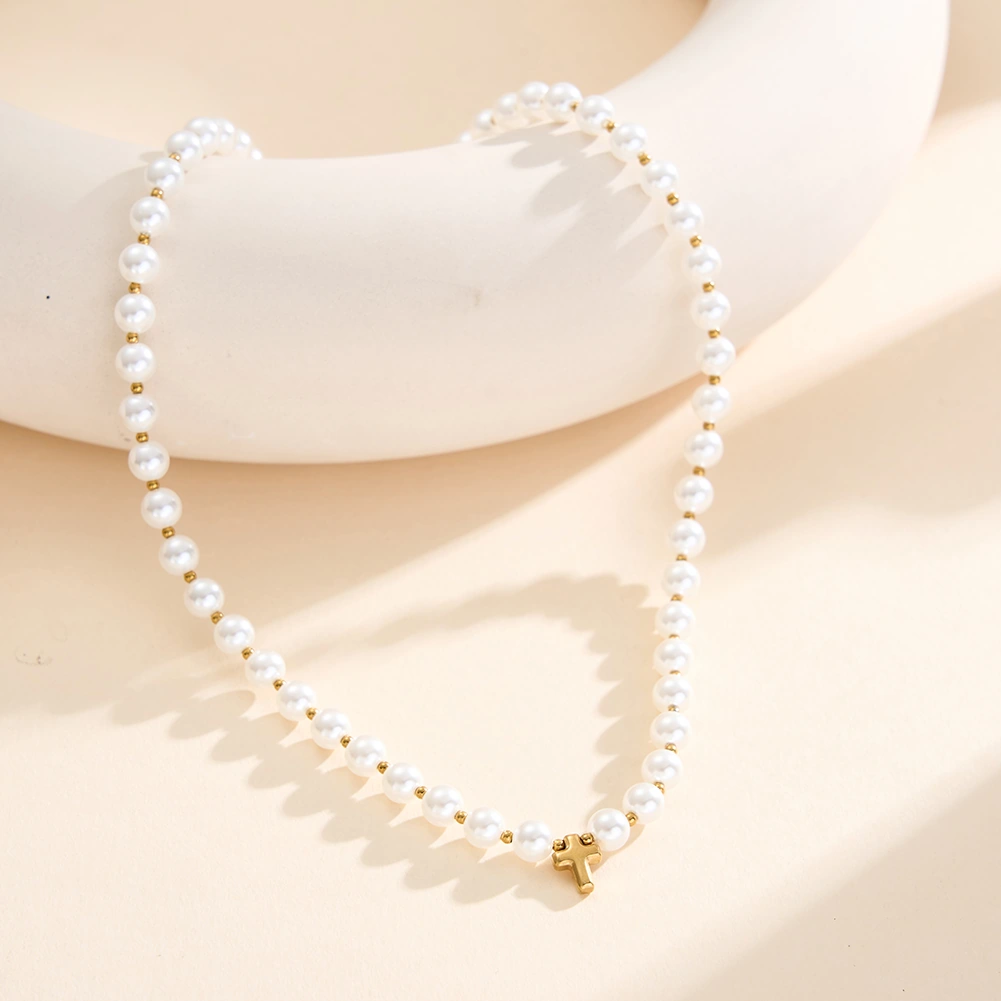 Colier Statement cu Perle Shell și Cruce Cruz Auriu [3]