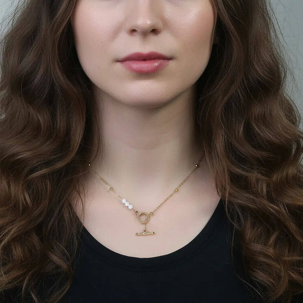 Colier Statement cu Perle Shell Toggle Auriu [4]