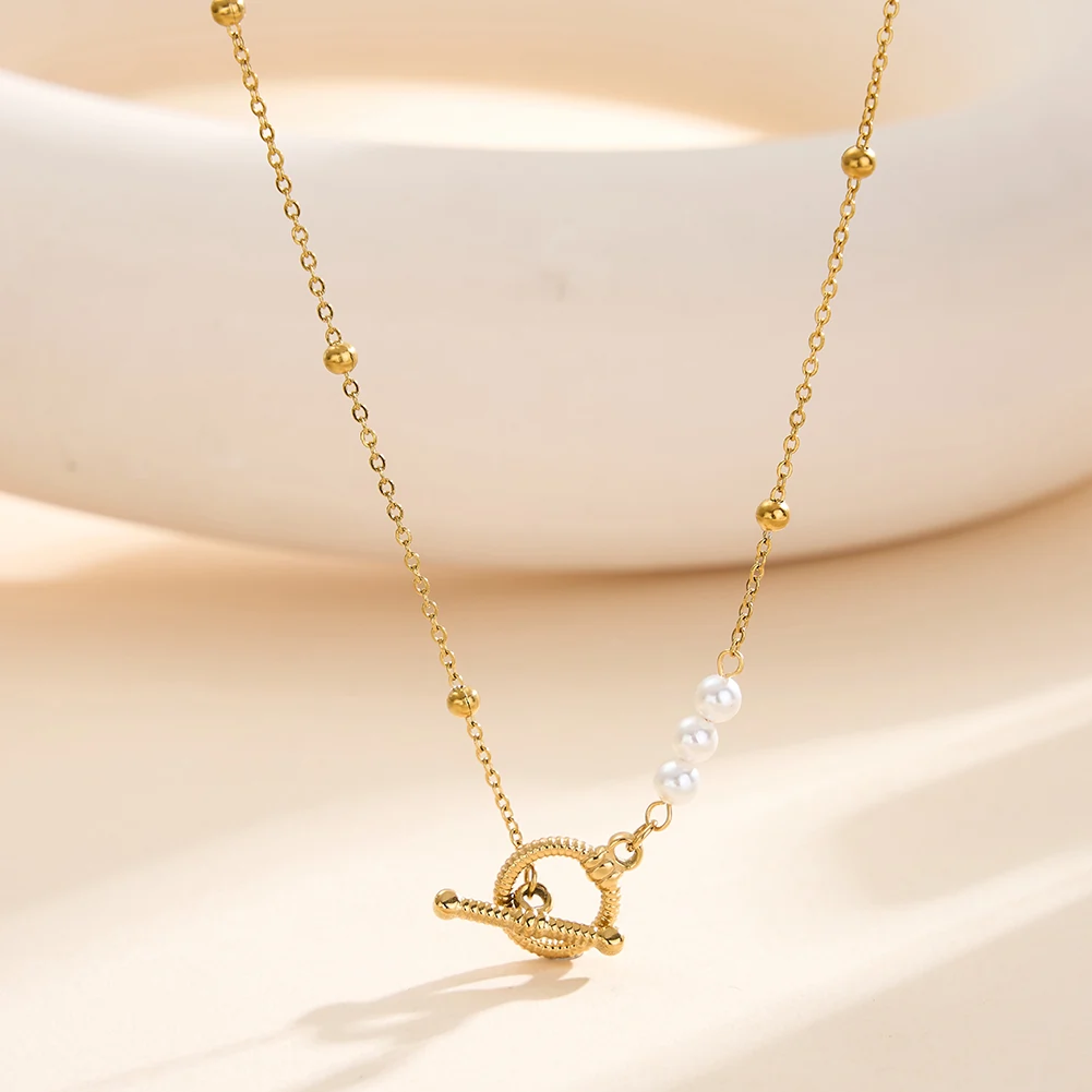 Colier Statement cu Perle Shell Toggle Auriu [2]