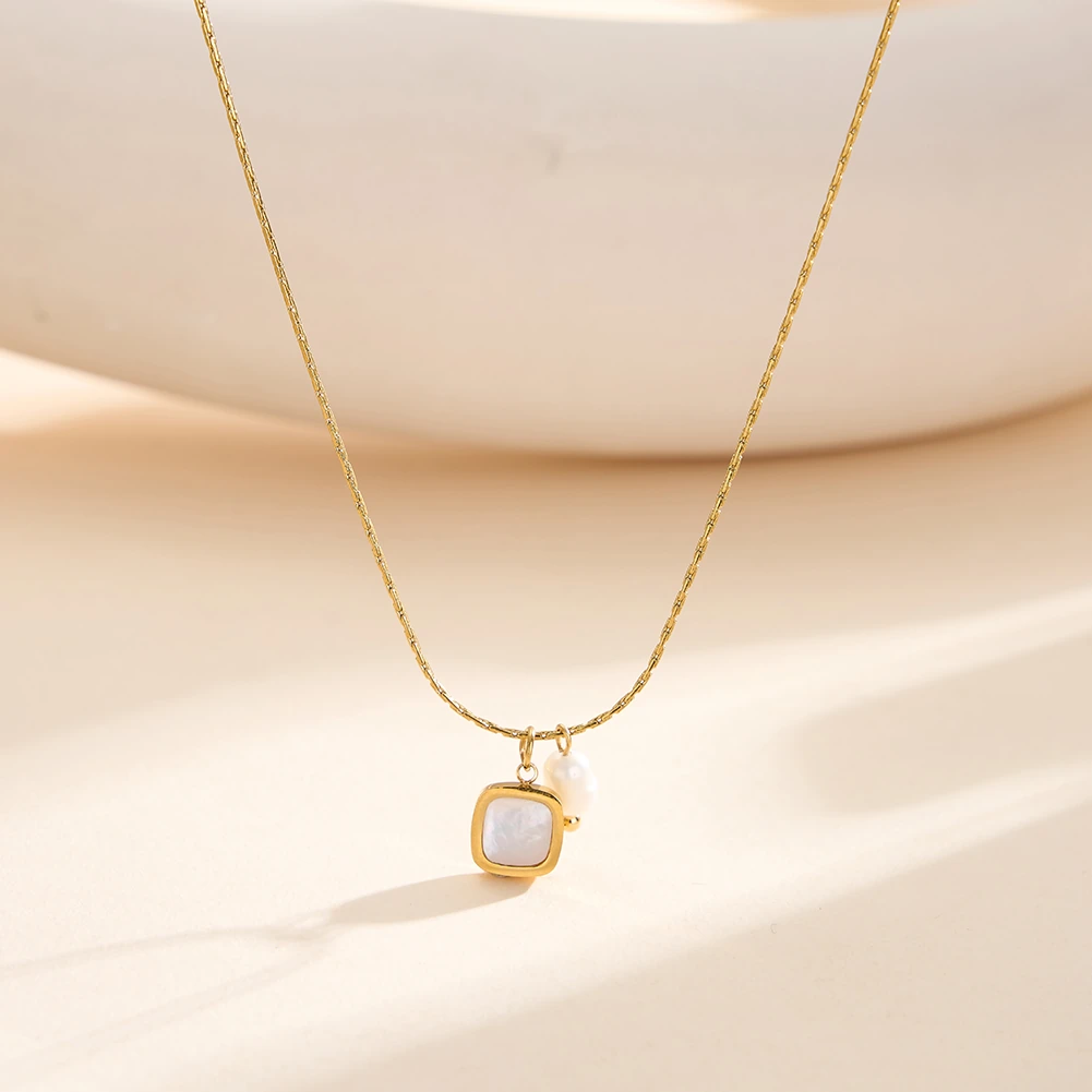 Colier Statement cu Sidef și Perlă Naturală Soleil Auriu [2]