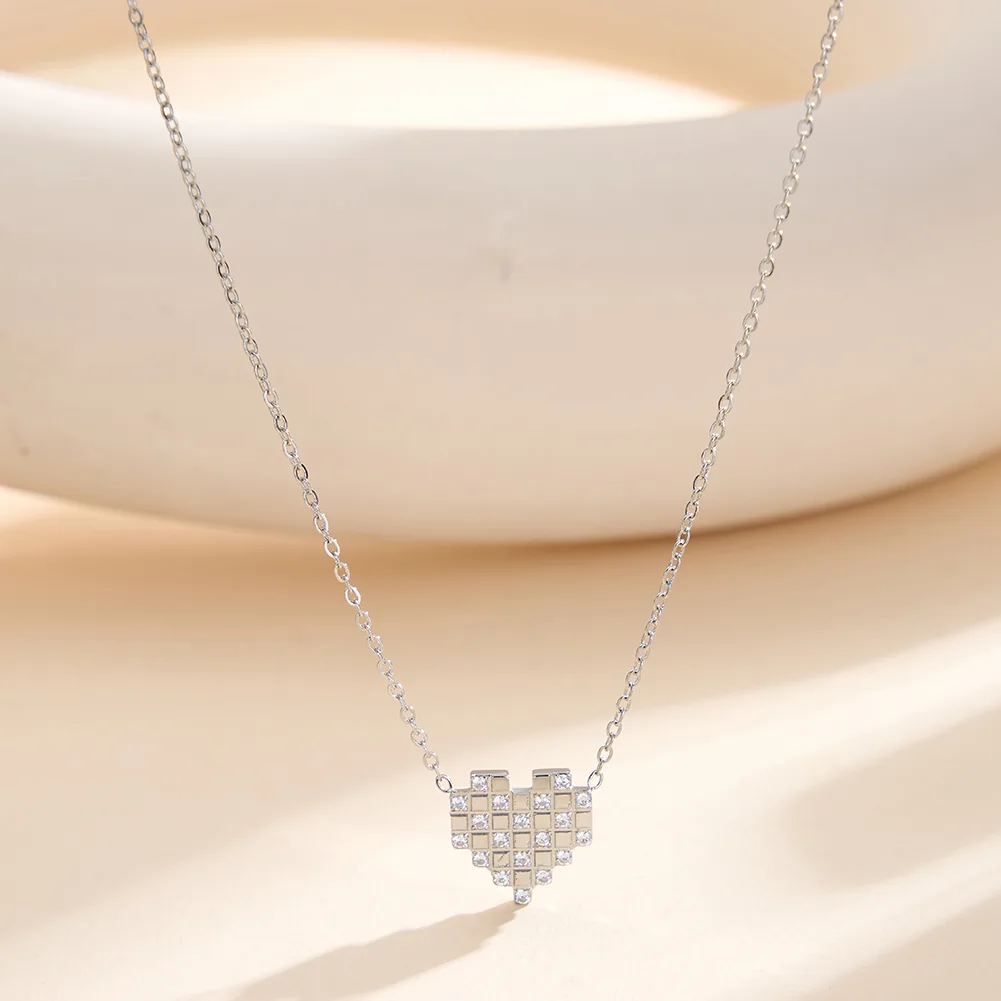 Colier Statement Pixel Heart Argintiu [2]