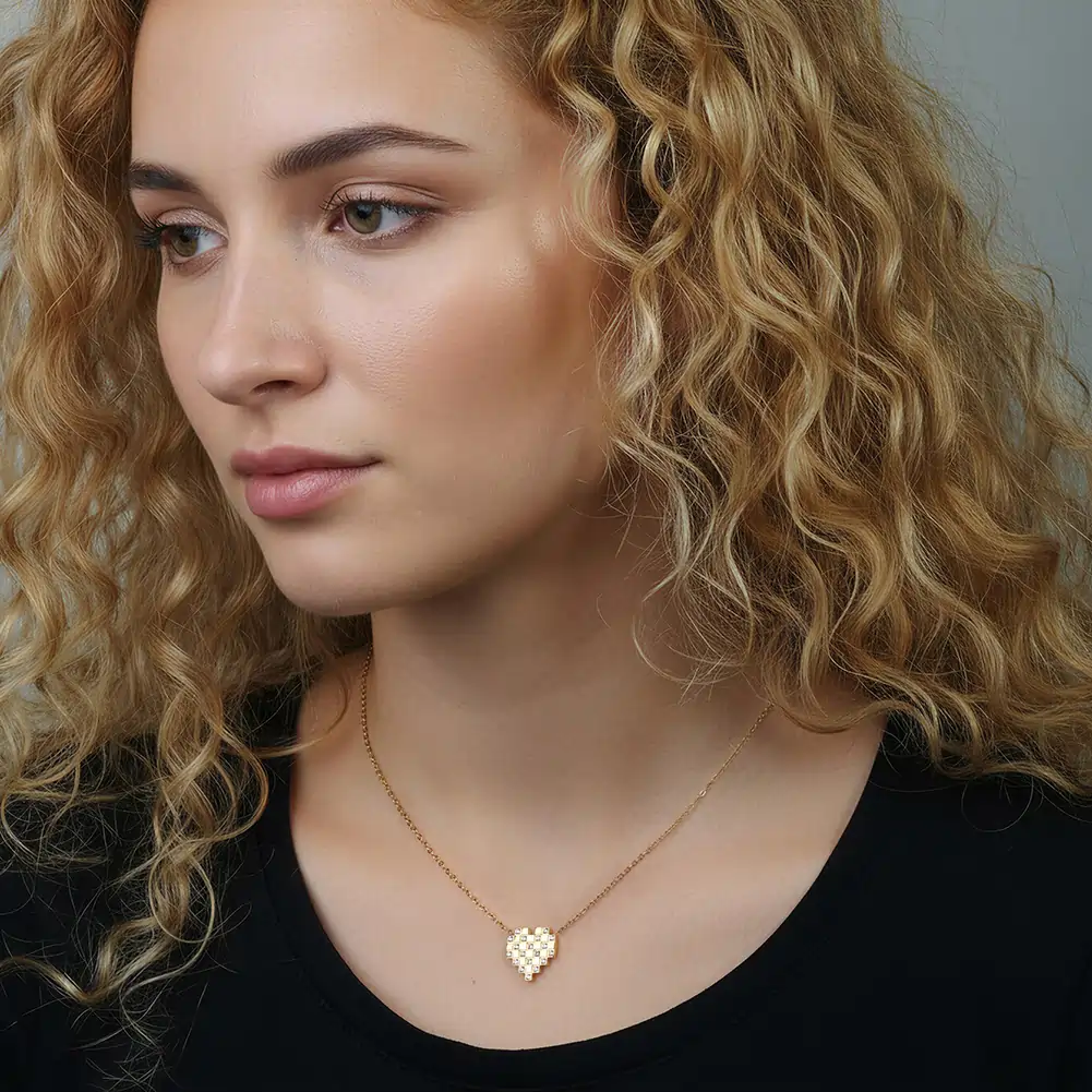 Colier Statement Pixel Heart Auriu [4]