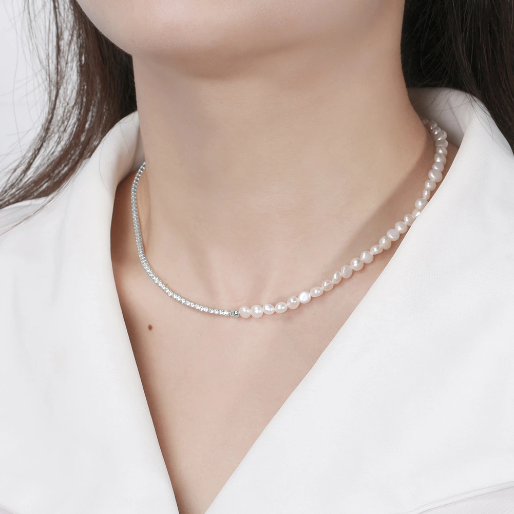 Colier tennis din argint cu perle naturale de cultură Raw Collection Silver [2]