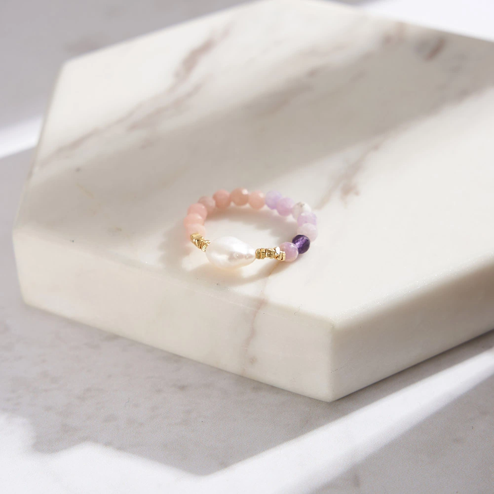 Inel din Argint cu Perlă Naturală și Pietre Naturale Cuarț și Ametist Pastel Pearl Elegance [3]