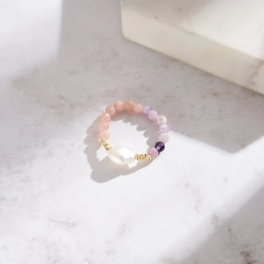 Inel din Argint cu Perlă Naturală și Pietre Naturale Cuarț și Ametist Pastel Pearl Elegance [2]