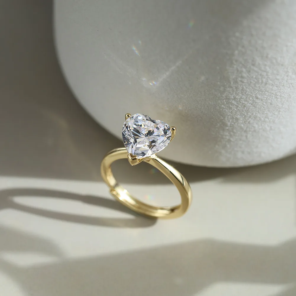 Inel din argint cu zirconiu Heart Solitaire Auriu [2]