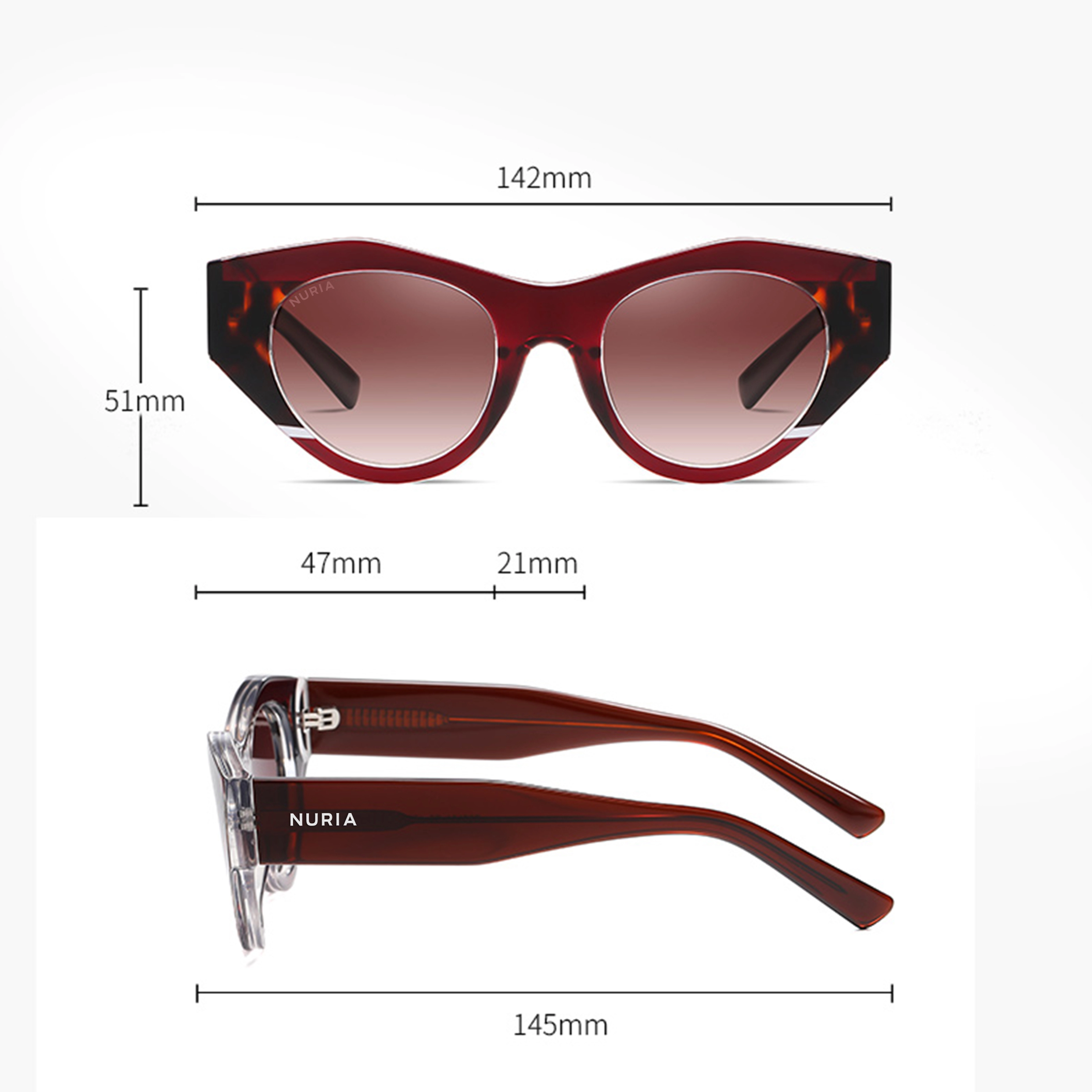 Ochelari de Soare NURIA cu Ramă Angulară Riviera Ruby Tortoise [3]