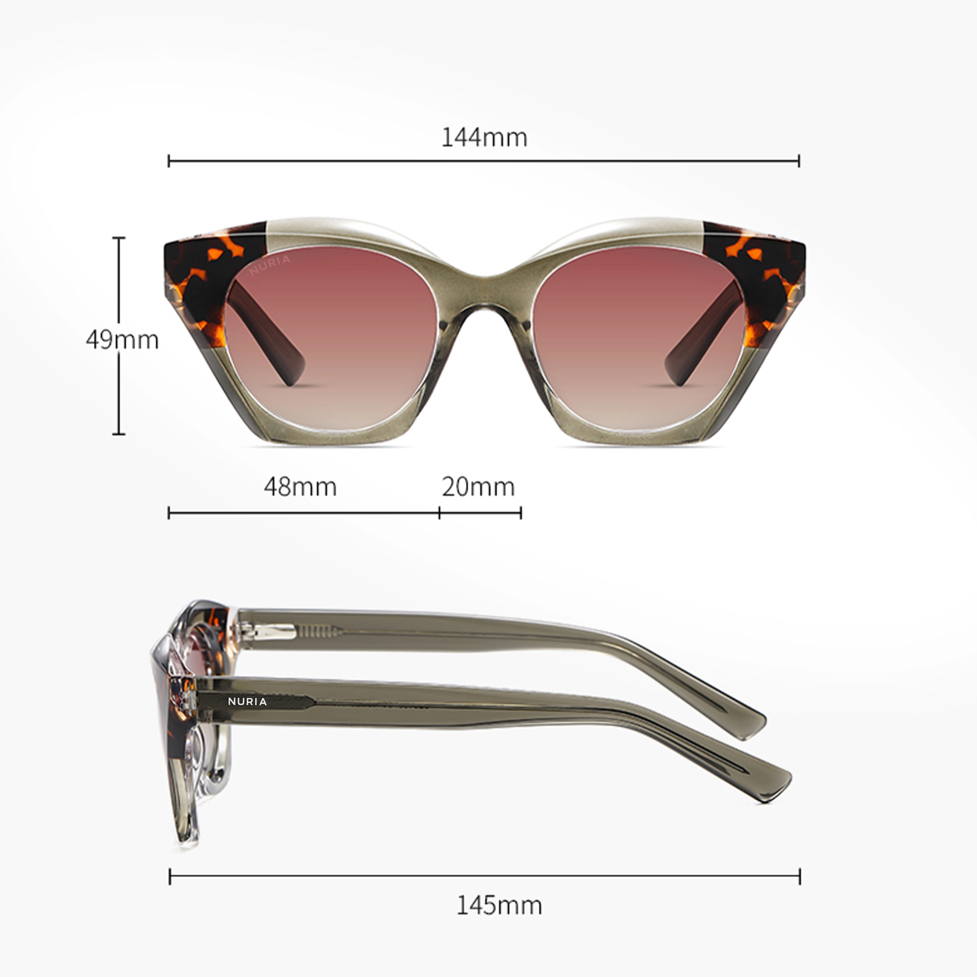 Ochelari de Soare NURIA cu Ramă Cat-Eye Eclipse Elegance Olive Tortoise [3]