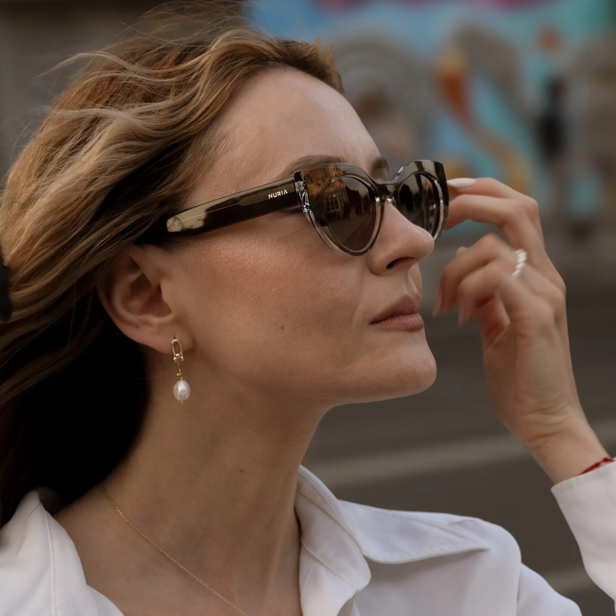 Ochelari de Soare NURIA cu Ramă Cat-Eye Santiago Sunset Olive Tortoise [5]