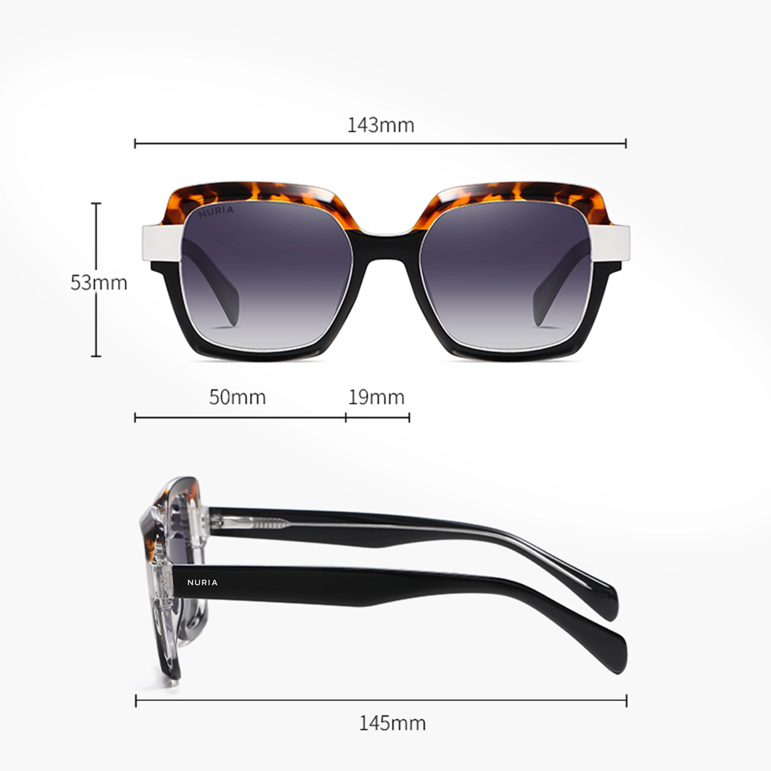 Ochelari de Soare NURIA cu Ramă Pătrată Midnight Aura Ruby Blue Tortoise [3]