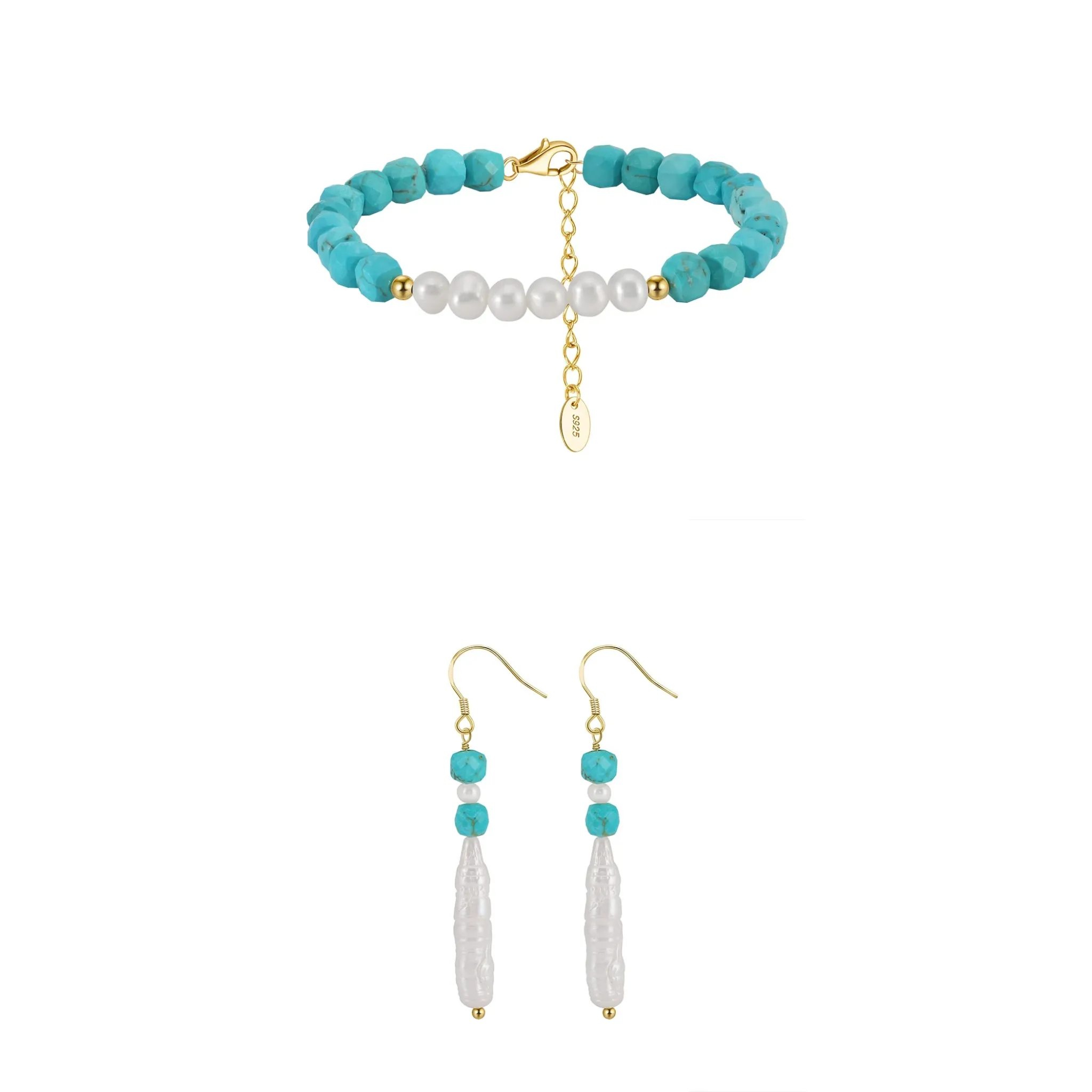 Set Brățară și Cercei din Argint cu Perle Naturale și Piatră Naturală Turcoaz Elegance Beaded [1]