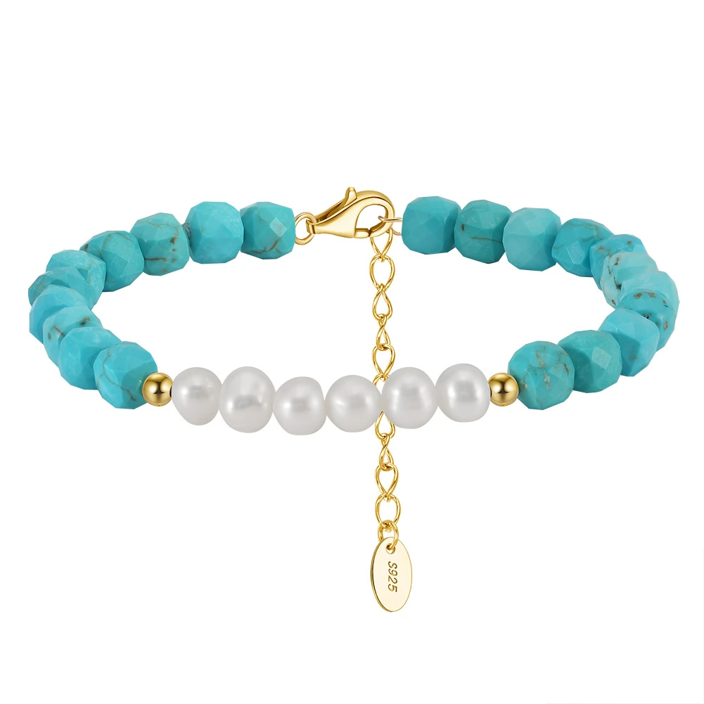 Set Brățară și Cercei din Argint cu Perle Naturale și Piatră Naturală Turcoaz Elegance Beaded [3]