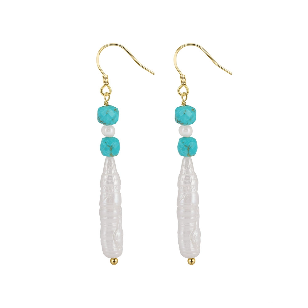 Set Brățară și Cercei din Argint cu Perle Naturale și Piatră Naturală Turcoaz Elegance Beaded [2]