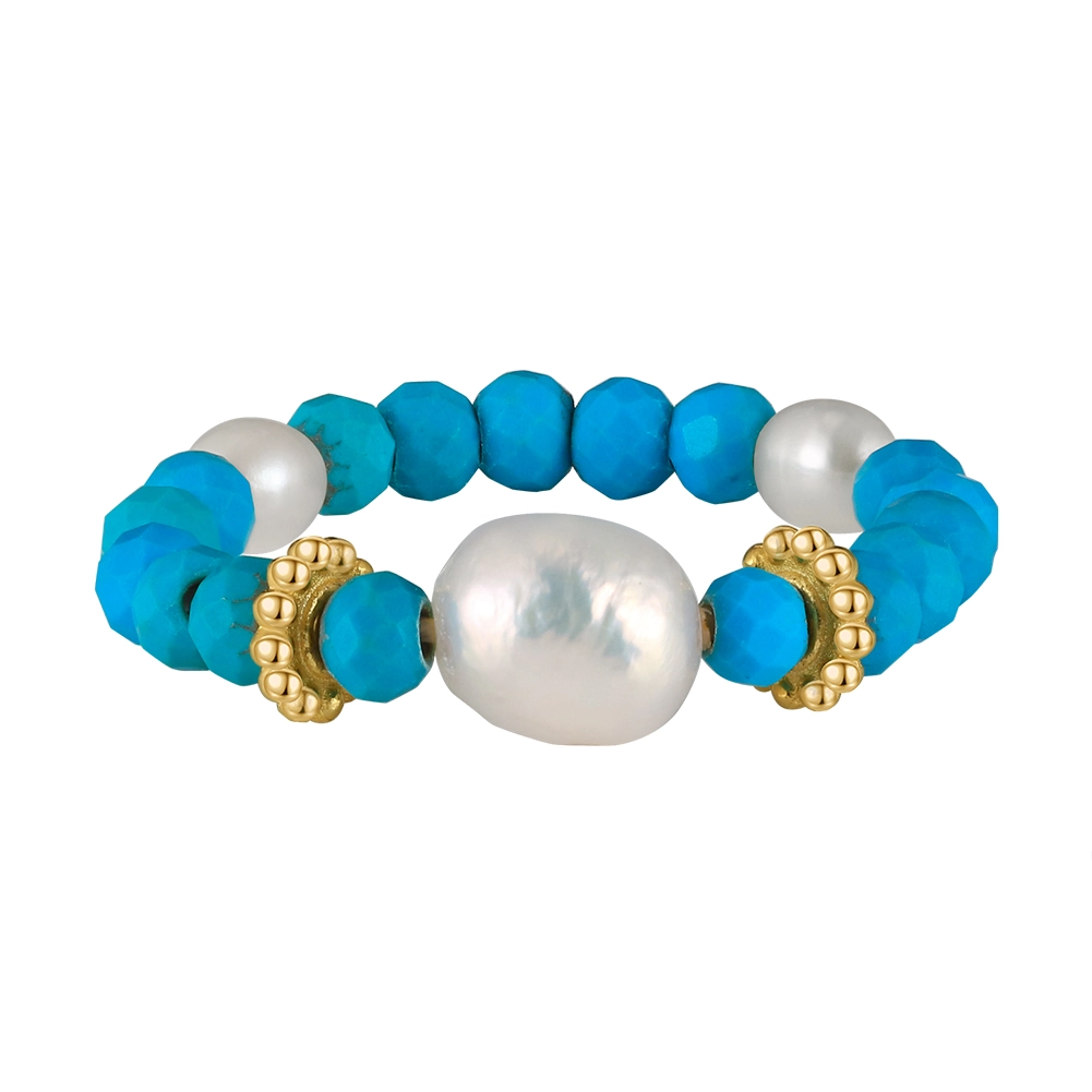 Set Cercei și Inel din Argint cu Perle Naturale și Piatră Naturală Turcoaz Turquoise Elegance [3]