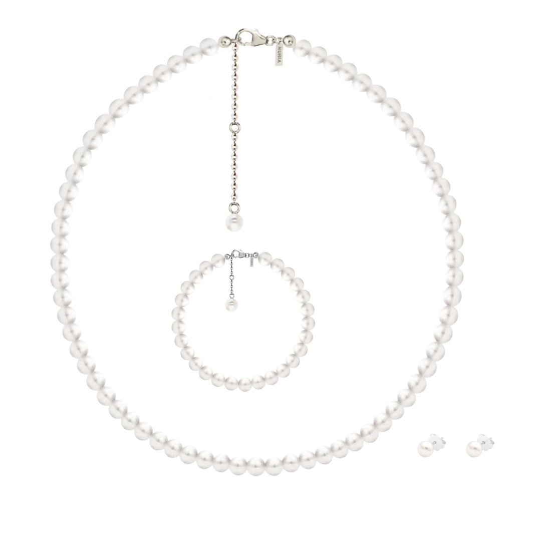 Set Colier, Brățară și Cercei din argint cu perle naturale de cultură Large Pearl String Silver [1]