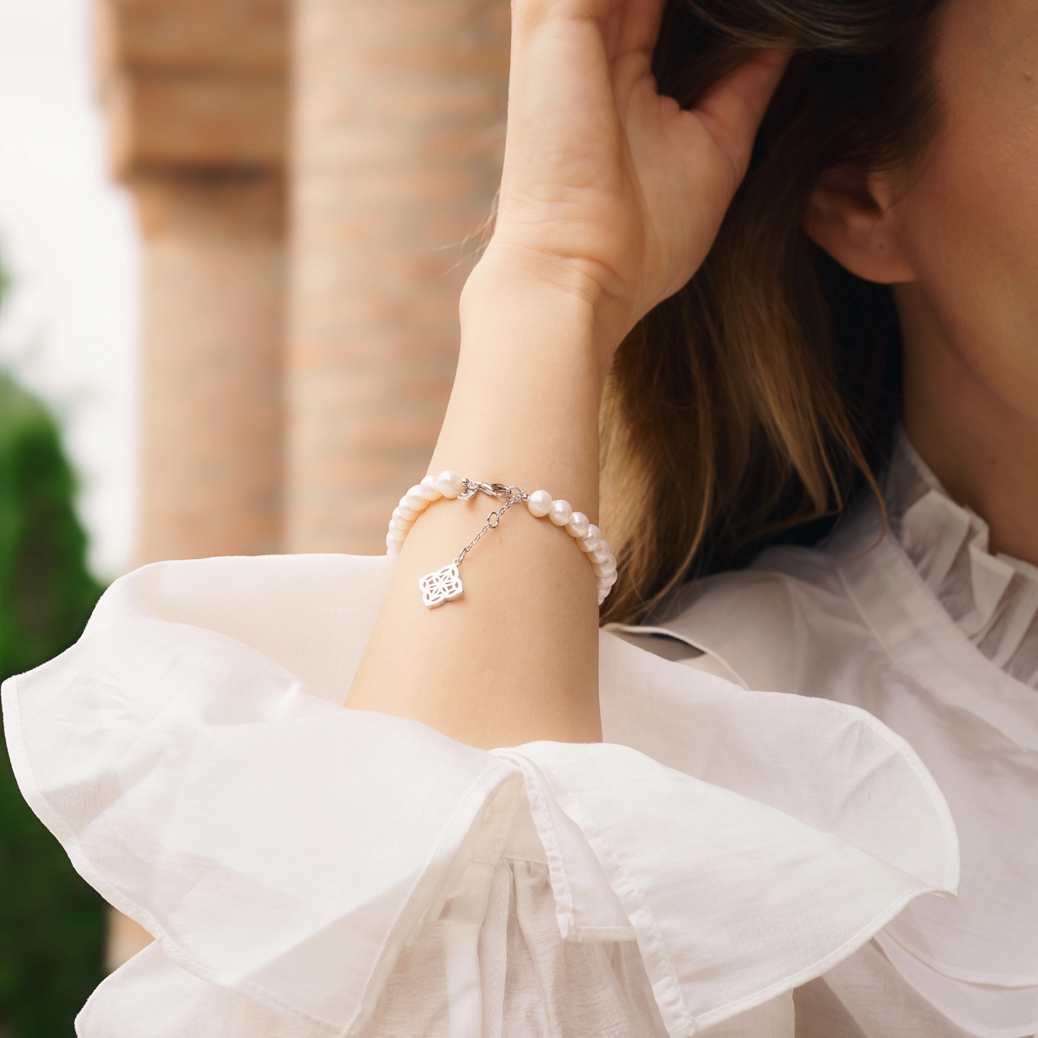 Set Colier, Brățară și Cercei din argint cu perle naturale de cultură mari Inimă Argintiu [3]