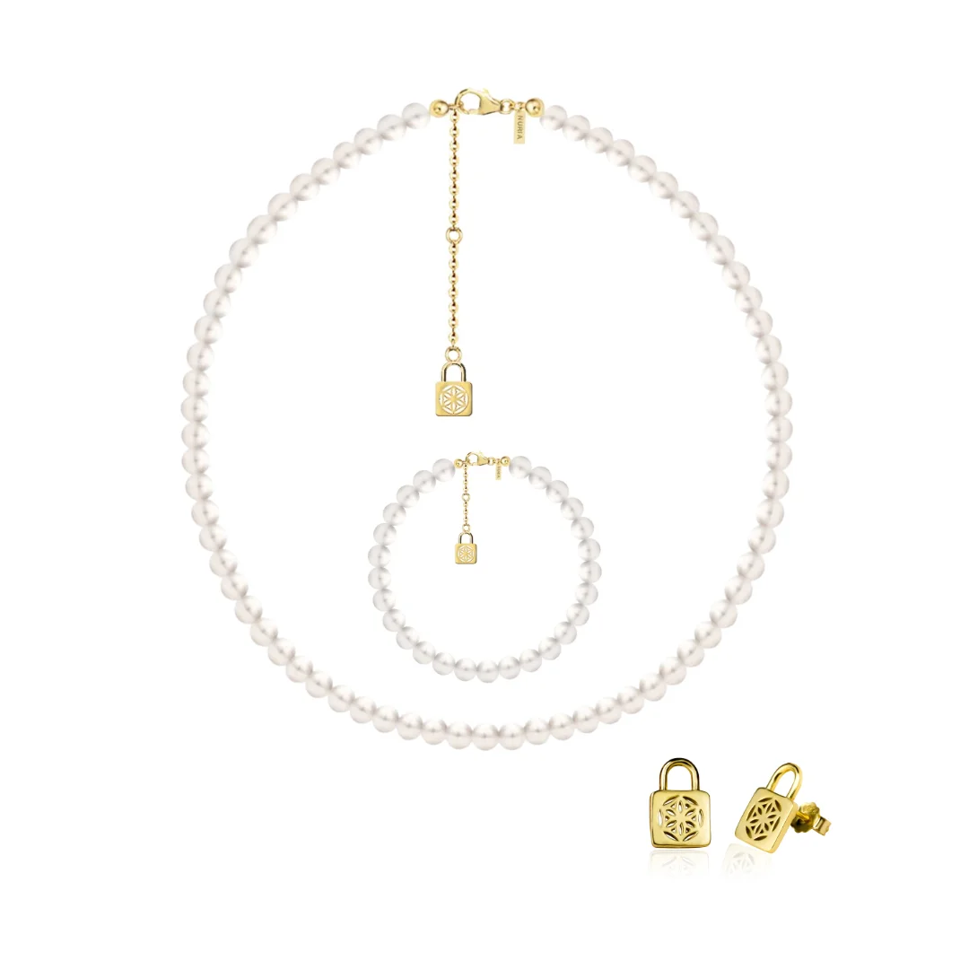 Set Colier, Brățară și Cercei din argint cu perle naturale de cultură mari Sigiliu Auriu [1]