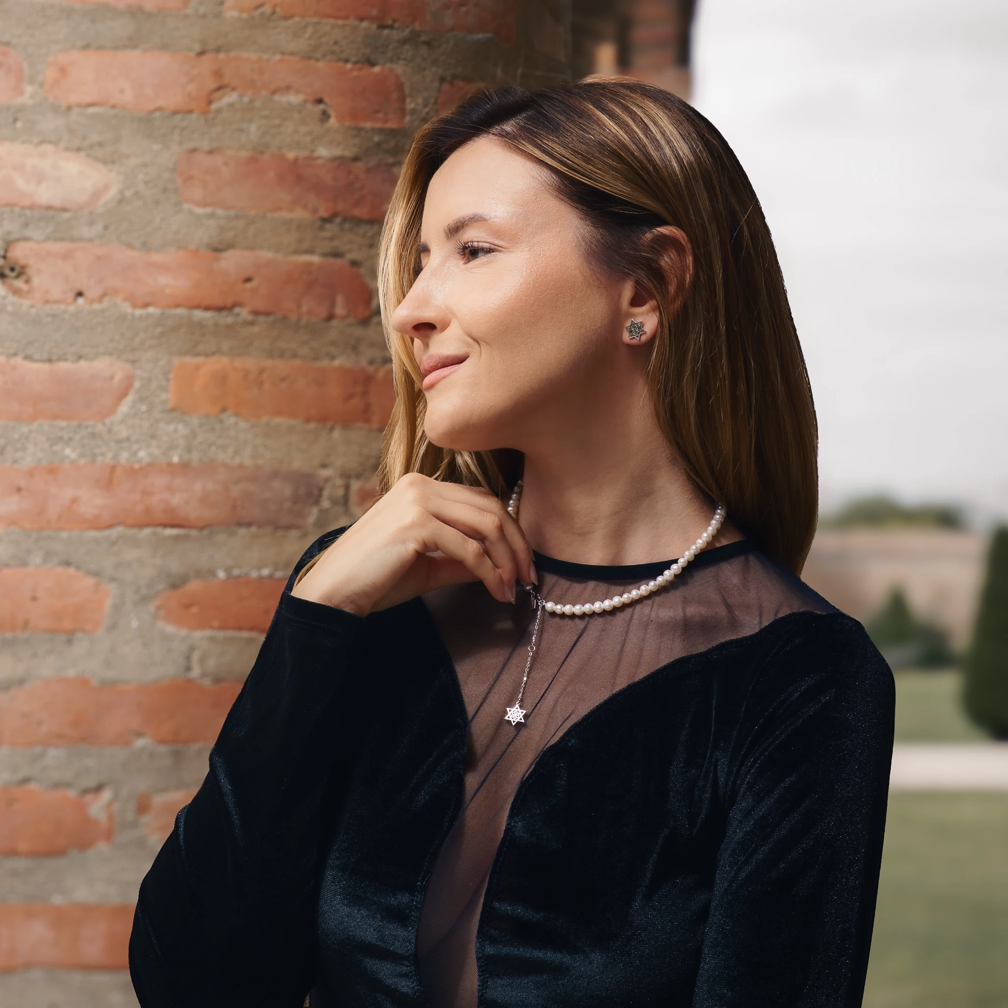 Set Colier, Brățară și Cercei din argint cu perle naturale de cultură mari Stea Argintiu [2]