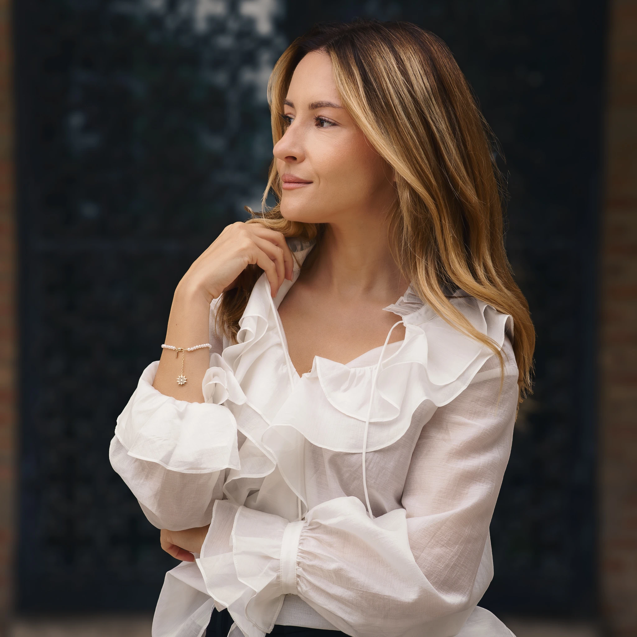 Set Colier, Brățară și Cercei din argint cu perle naturale de cultură mici Soare Auriu [3]