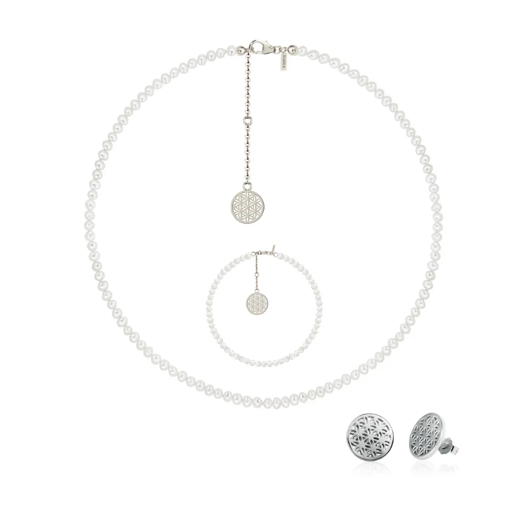 Set Colier, Brățară și Cercei din argint cu perle naturale de cultură mici Structură Argintiu [1]
